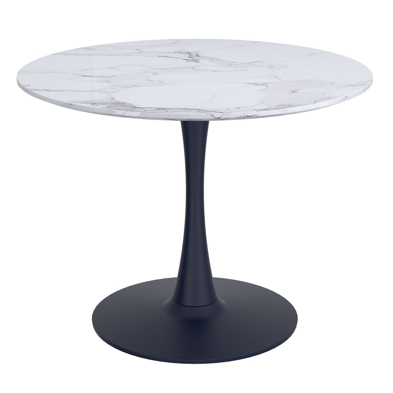 Zilo Round Dining Table 40&quot;  White Faux Marble and Black
