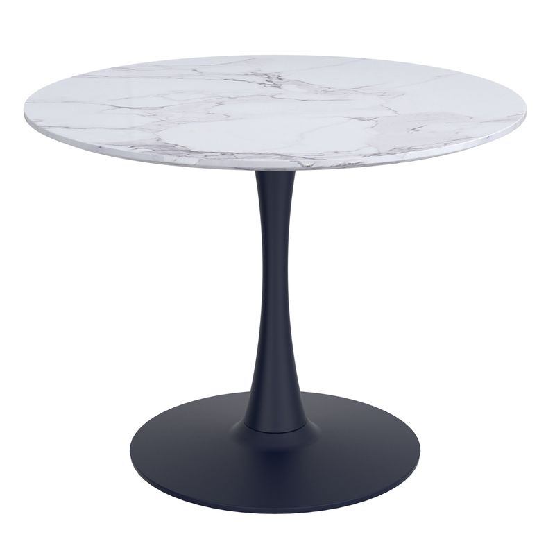 Zilo Round Dining Table 40&quot;  White Faux Marble and Black