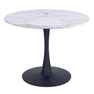 Zilo Round Dining Table 40&quot;  White Faux Marble and Black