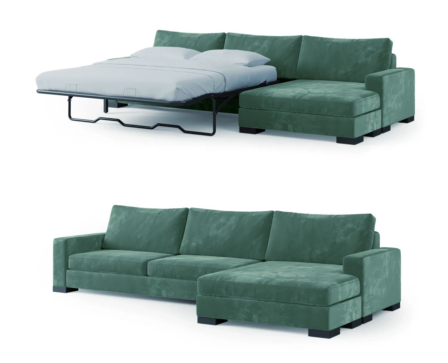 Zen Sofa Bed &amp; Chaise – Queen Size Mattress, 100&quot; – Tropical Blue Velvet (Open Box)