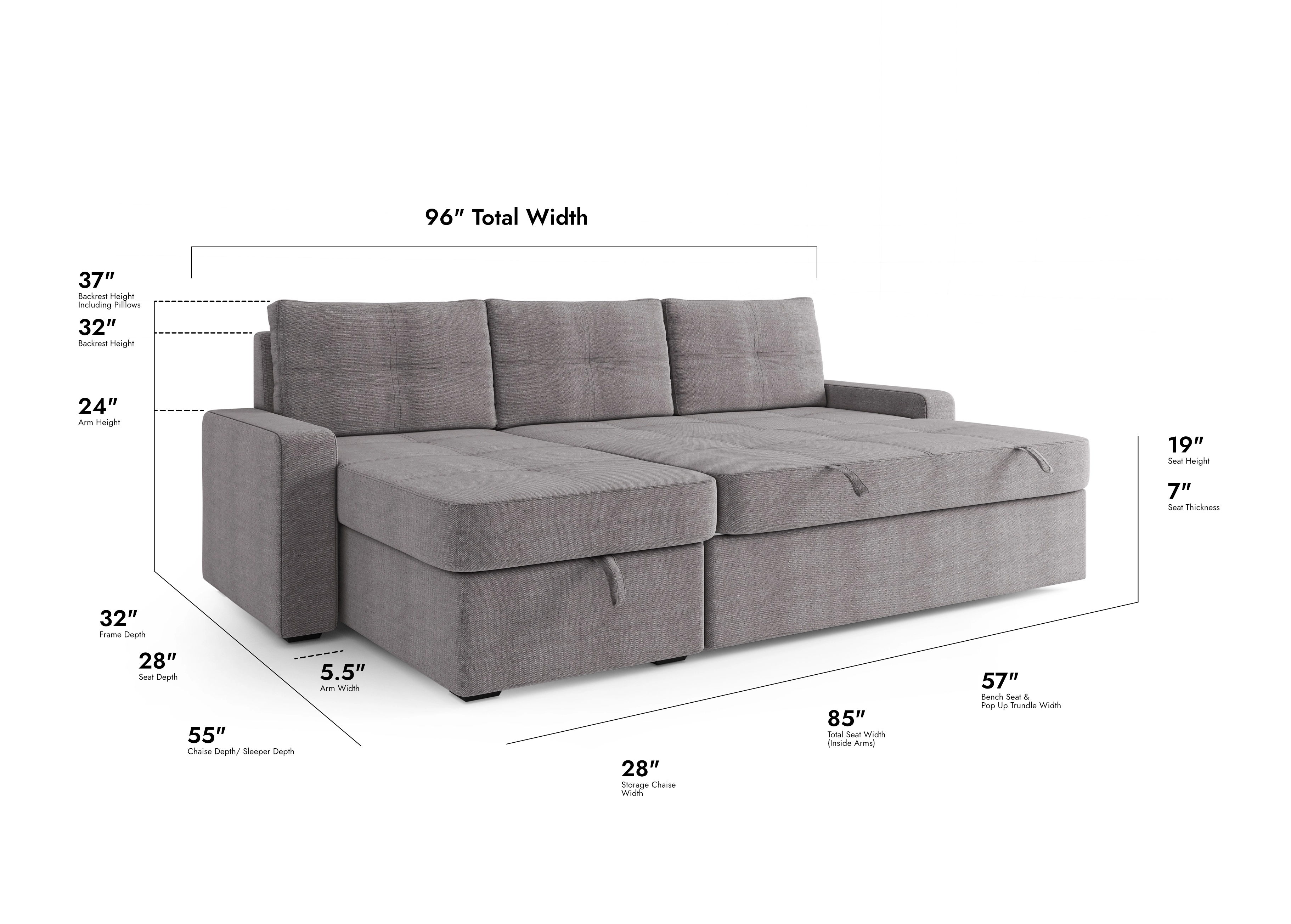 Gaia Sectional Sofa Bed With Storage 96" — photo 7