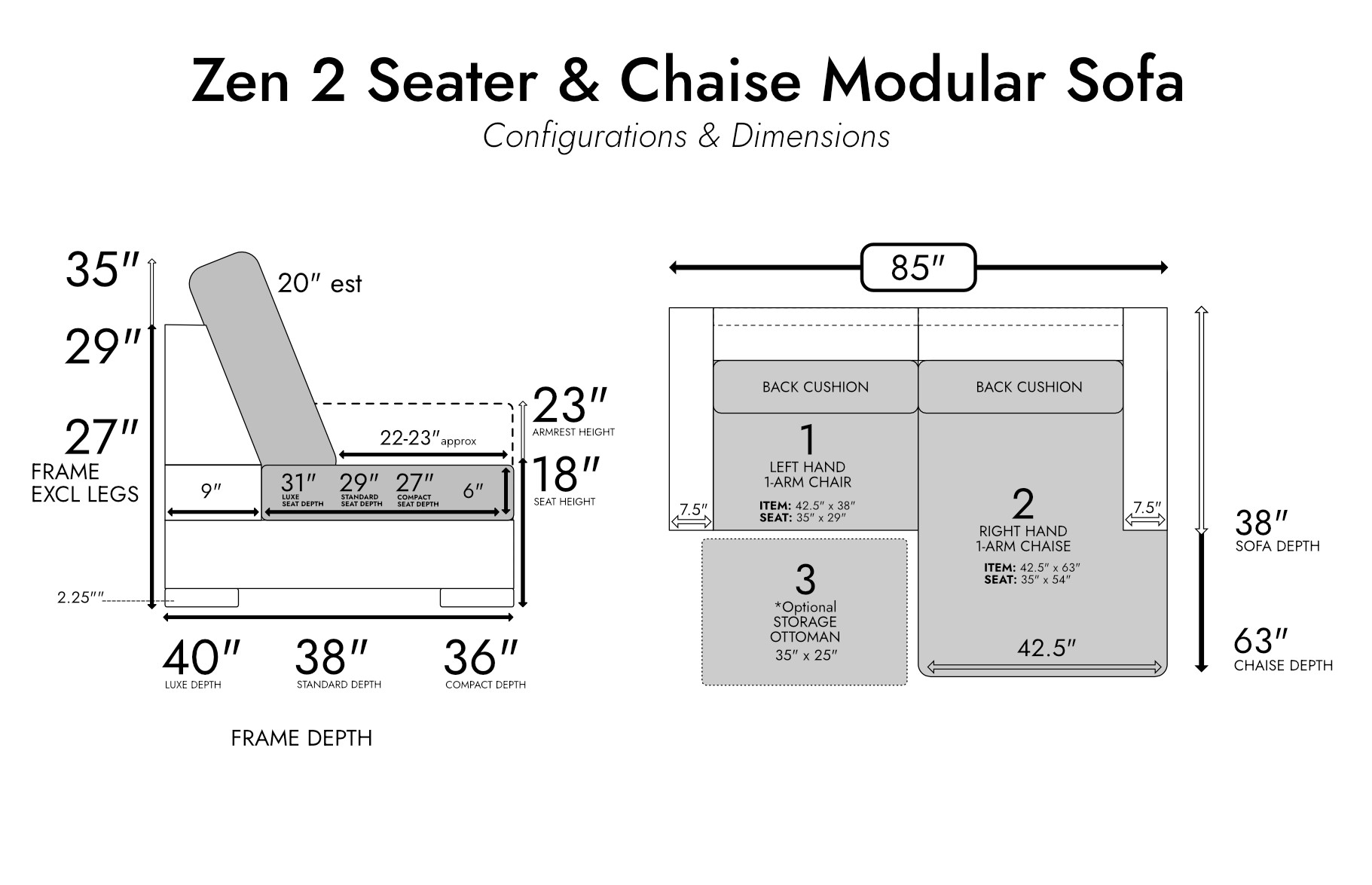 Zen 2 Seater Modular Sofa & Chaise — photo 5