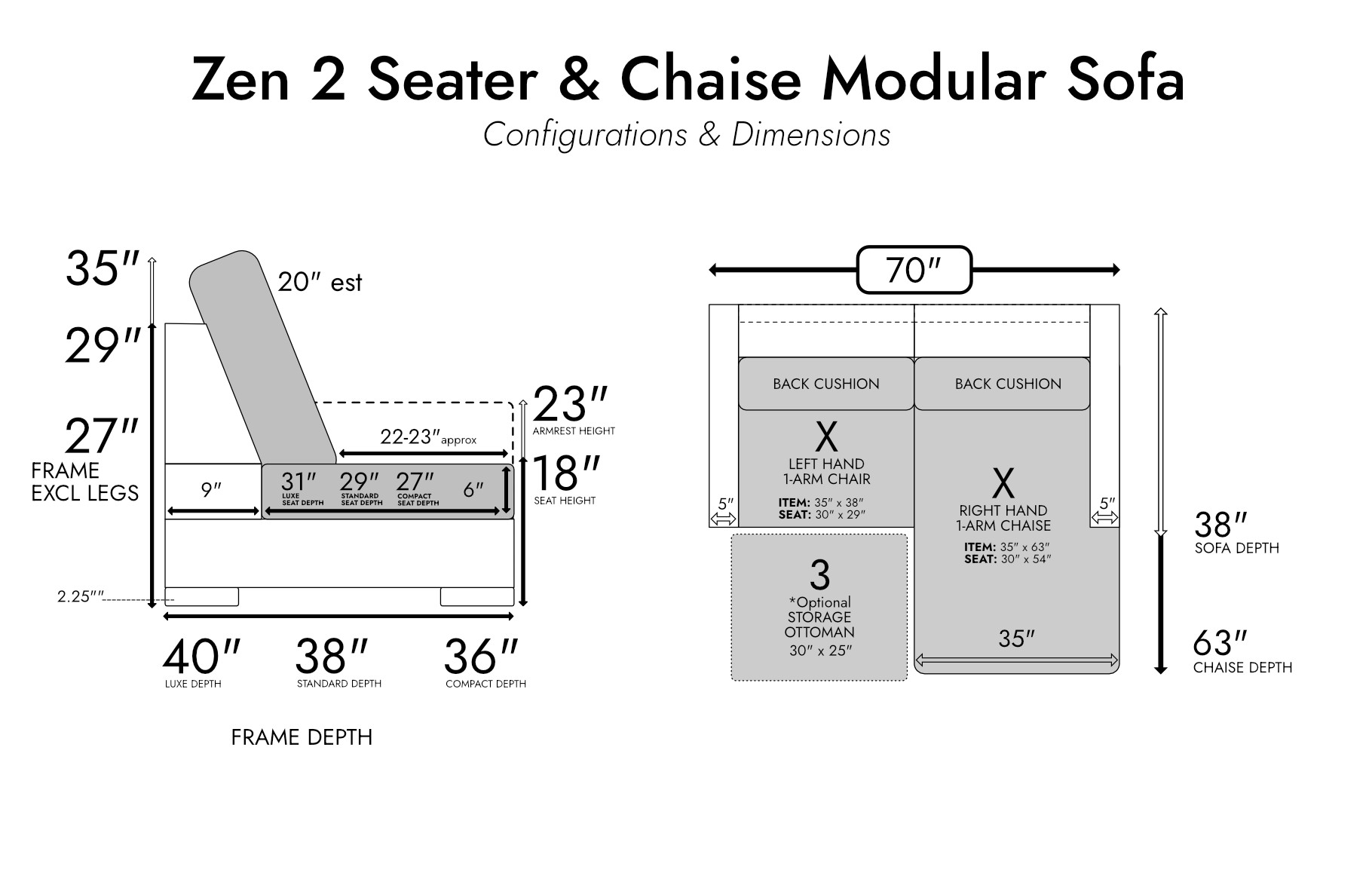 Zen 2 Seater Modular Sofa & Chaise — photo 4