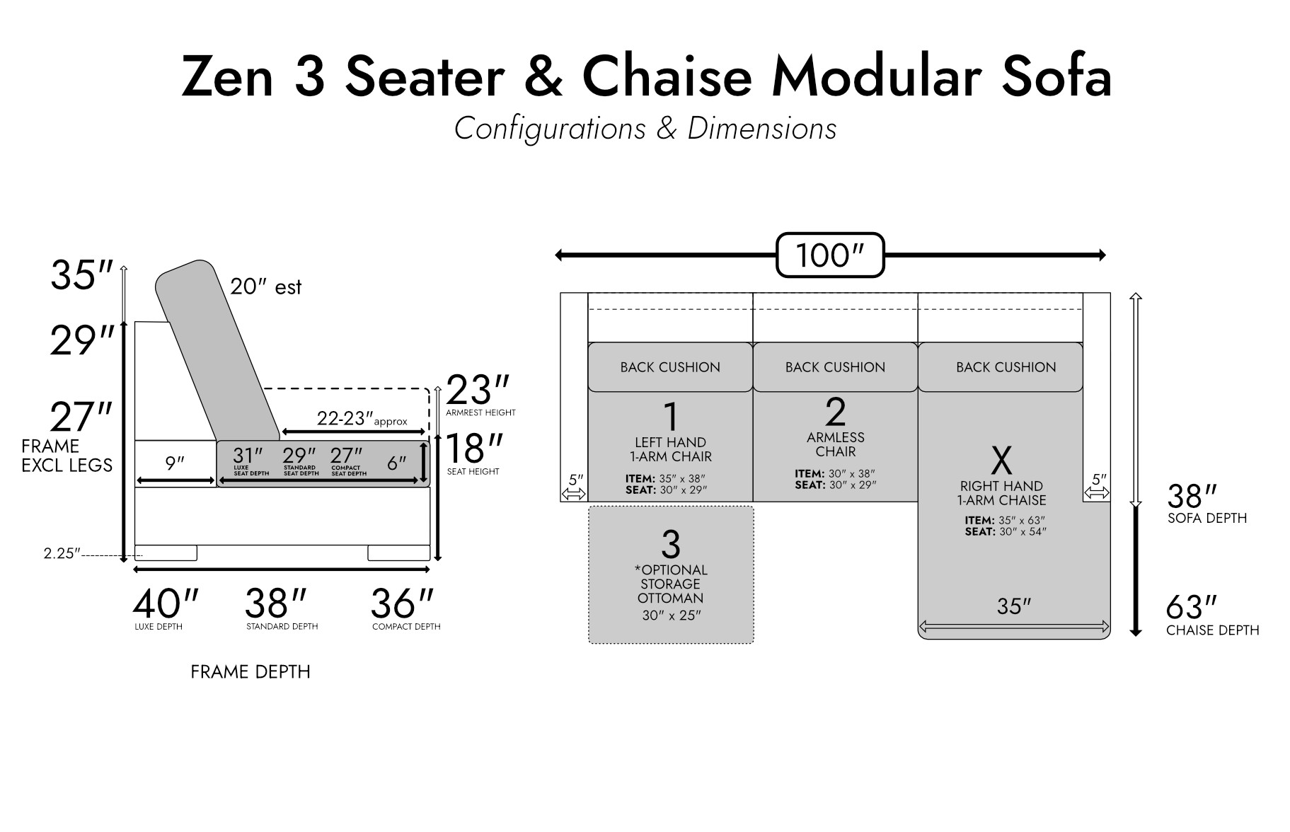 Zen 3 Seater Modular Sofa & Chaise — photo 4