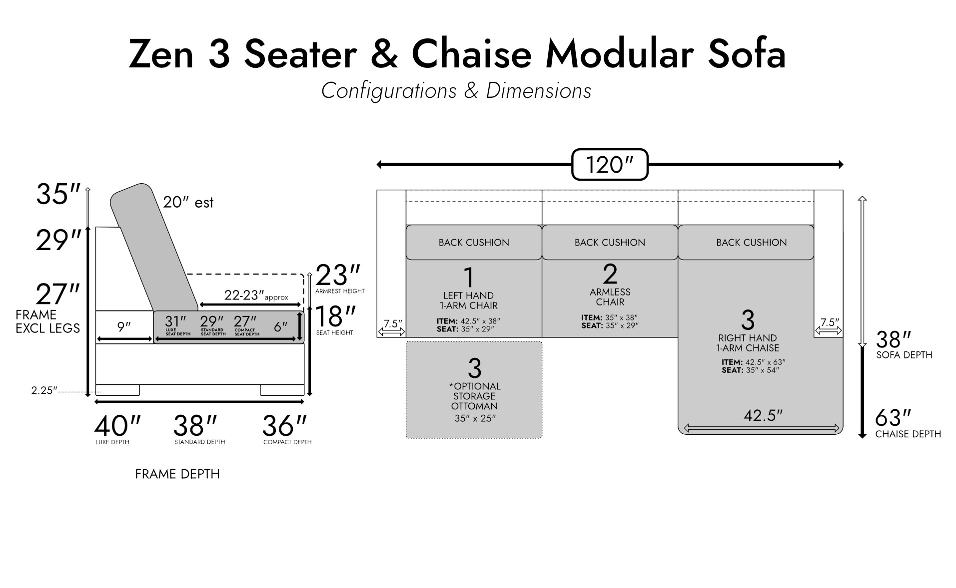 Zen 3 Seater Modular Sofa & Chaise — photo 5