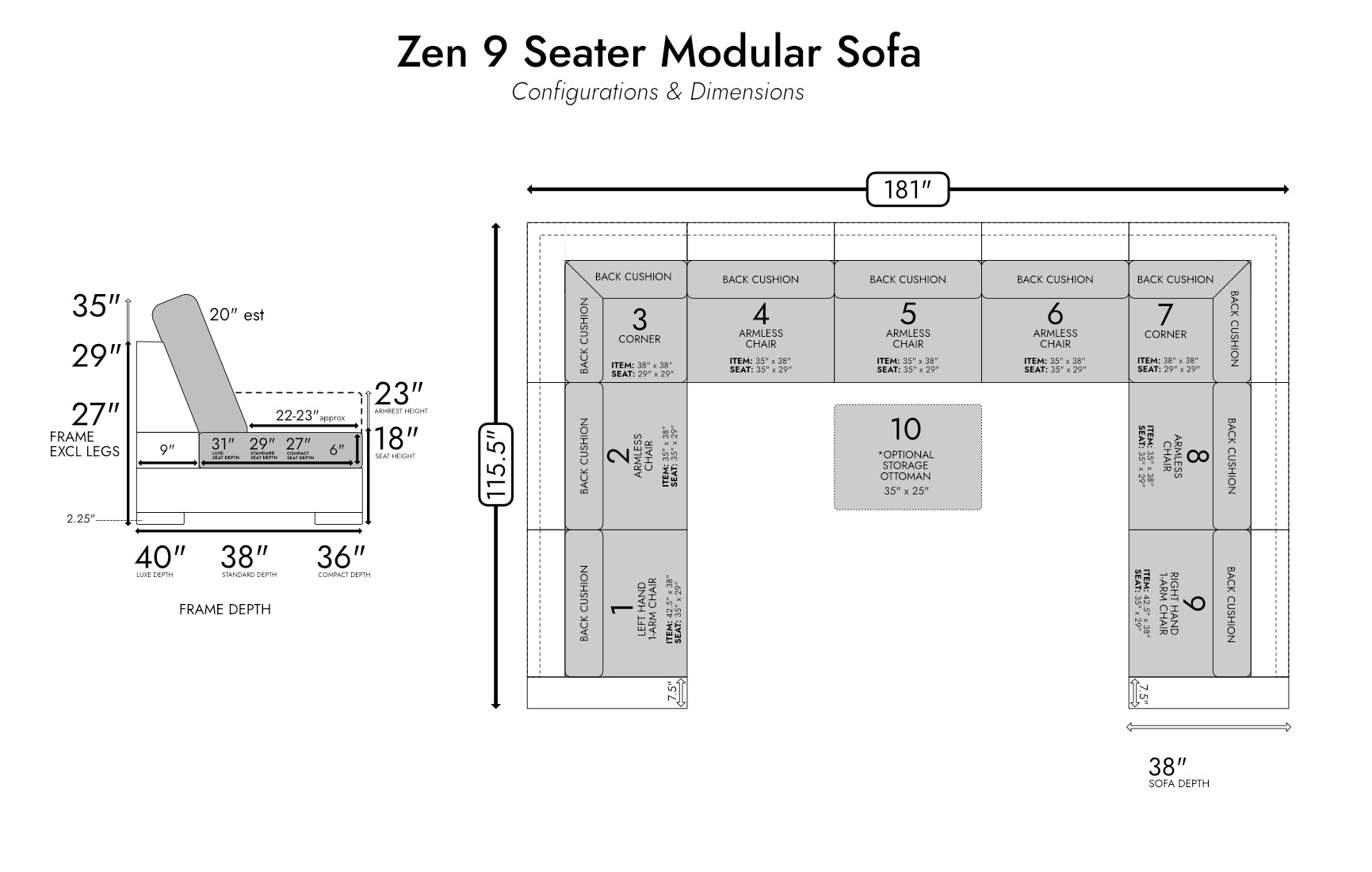 Zen 9 Seater Modular Sofa — photo 9