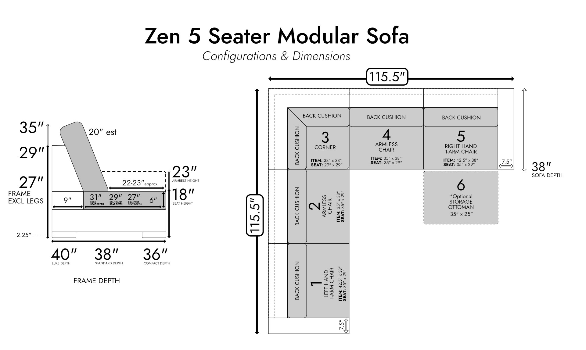 Zen 5 Seater Modular Sofa — photo 5