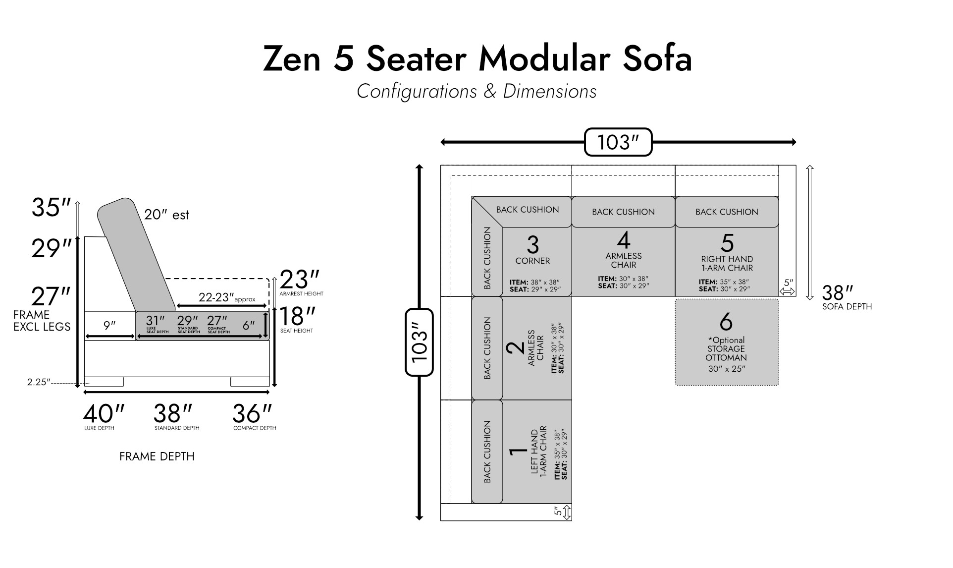 Zen 5 Seater Modular Sofa — photo 4