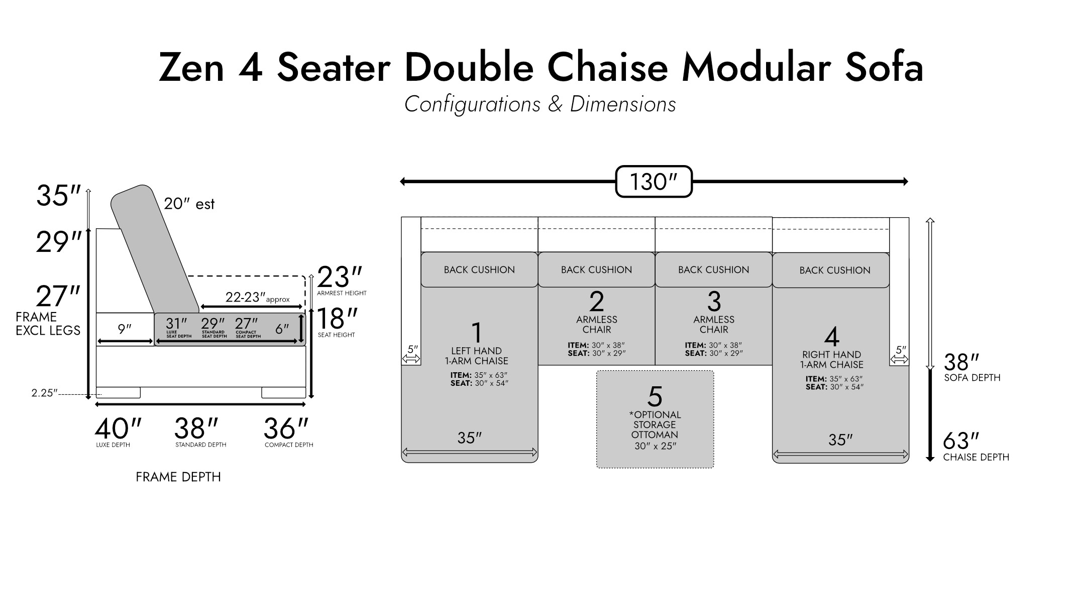 Zen 4 Seater Modular Sofa & Double Chaise — photo 4