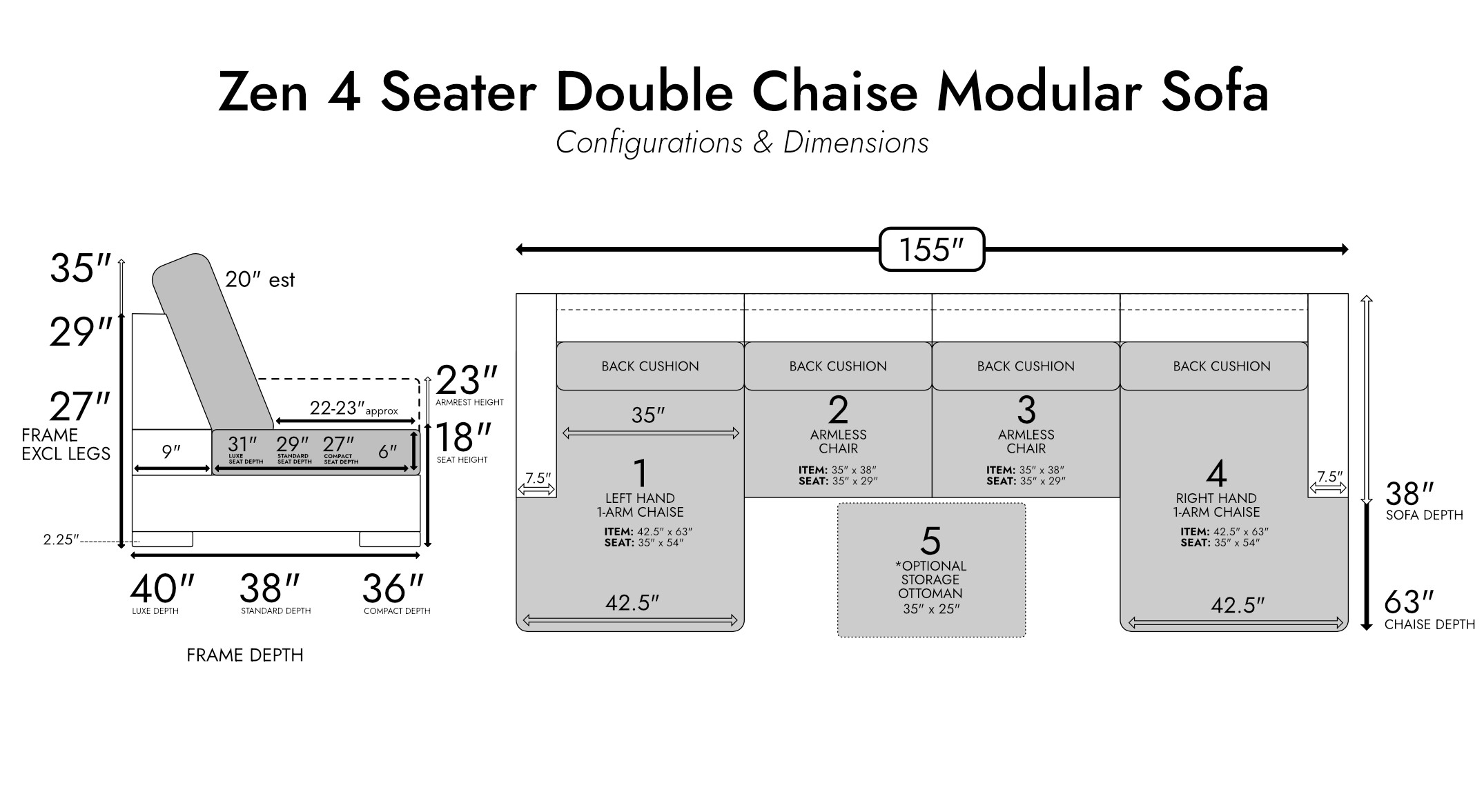 Zen 4 Seater Modular Sofa & Double Chaise — photo 5