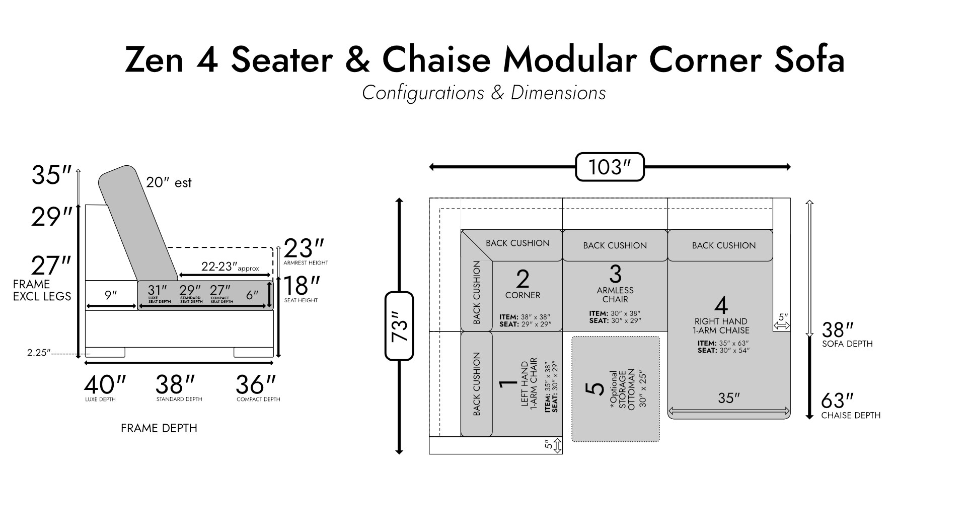 Zen 4 Seater Modular Corner Sectional Sofa & Chaise — photo 5