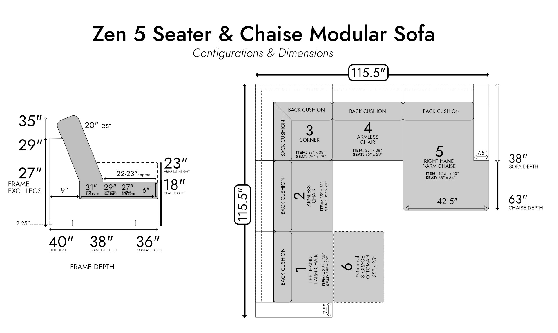 Zen 5 Seater Modular Sofa & Chaise — photo 4