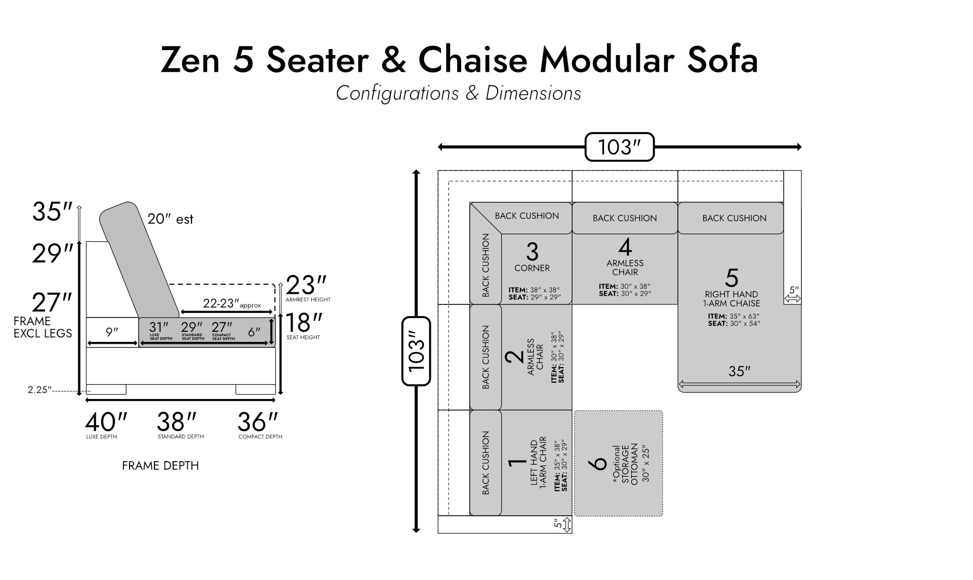 Zen 5 Seater Modular Sofa & Chaise — photo 5