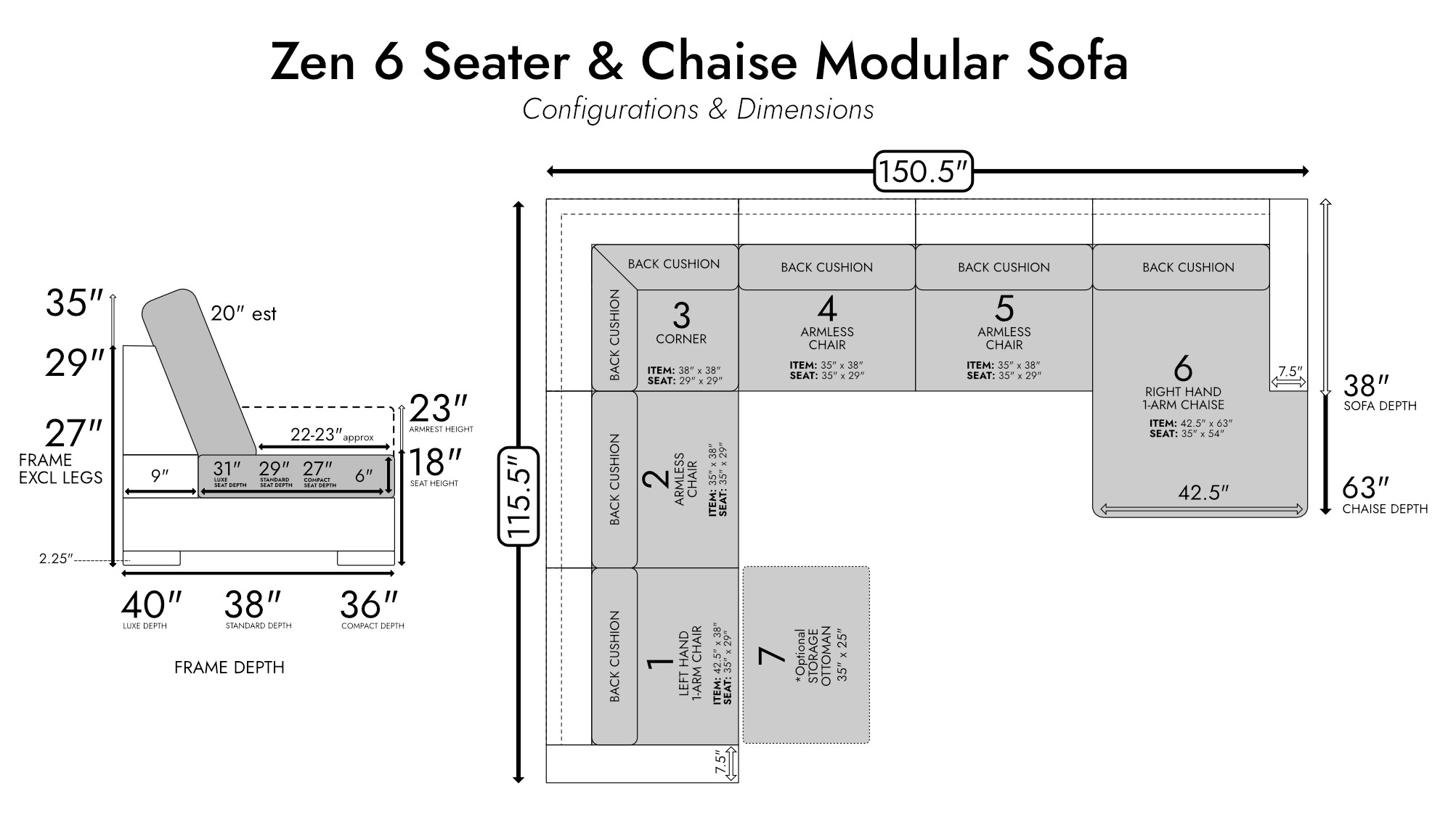 Zen 6 Seater Modular Corner Sofa & Chaise — photo 5
