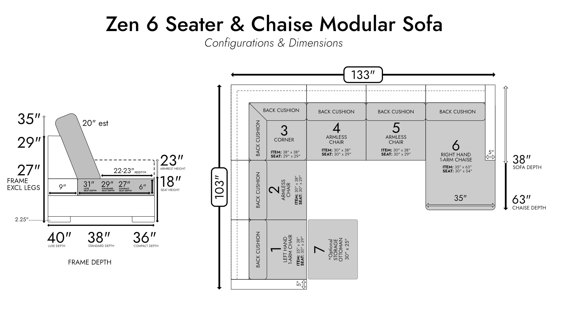 Zen 6 Seater Modular Corner Sofa & Chaise — photo 4