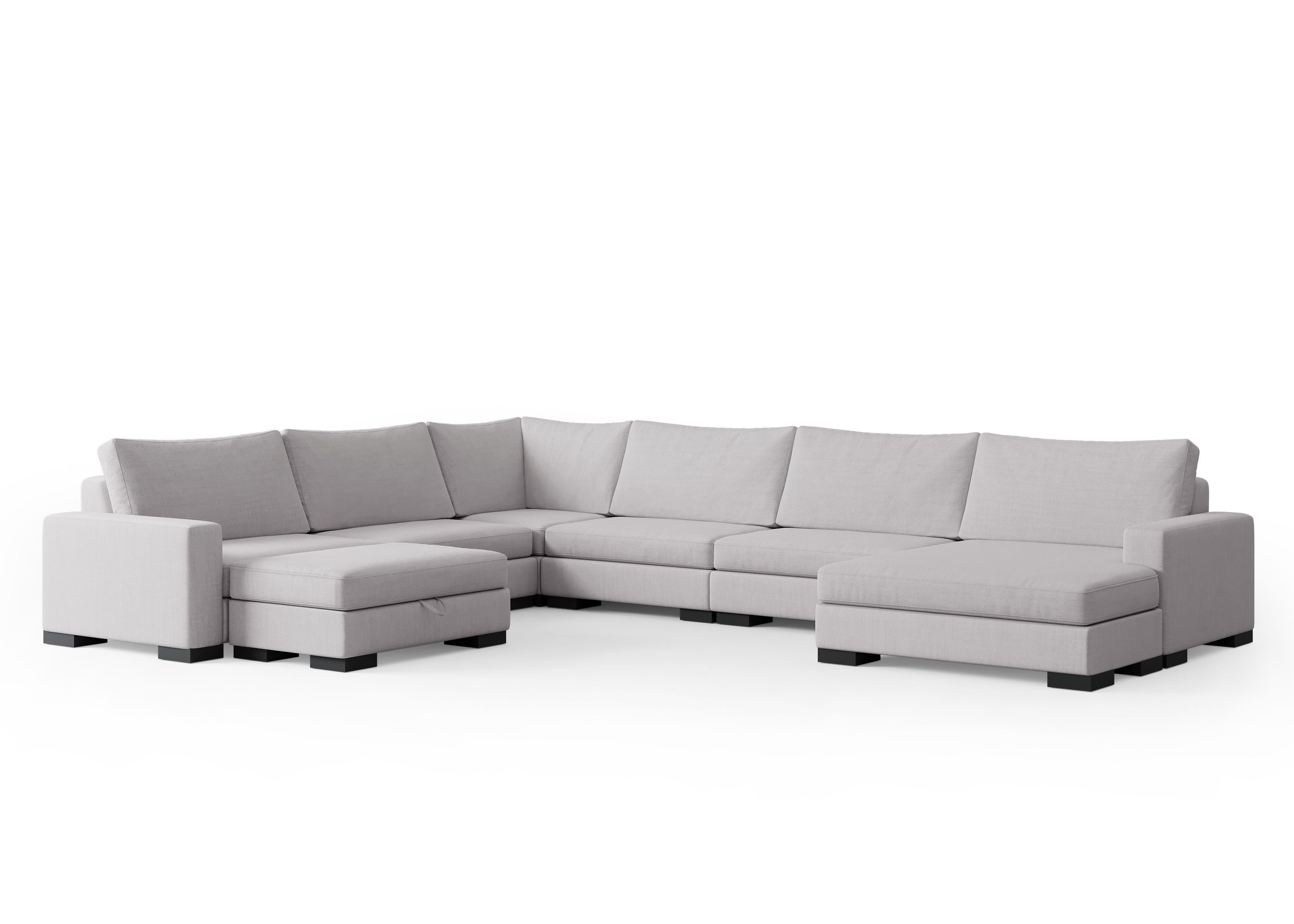 Zen 6 Seater Modular Corner Sofa & Chaise + Storage Ottoman — selected colour