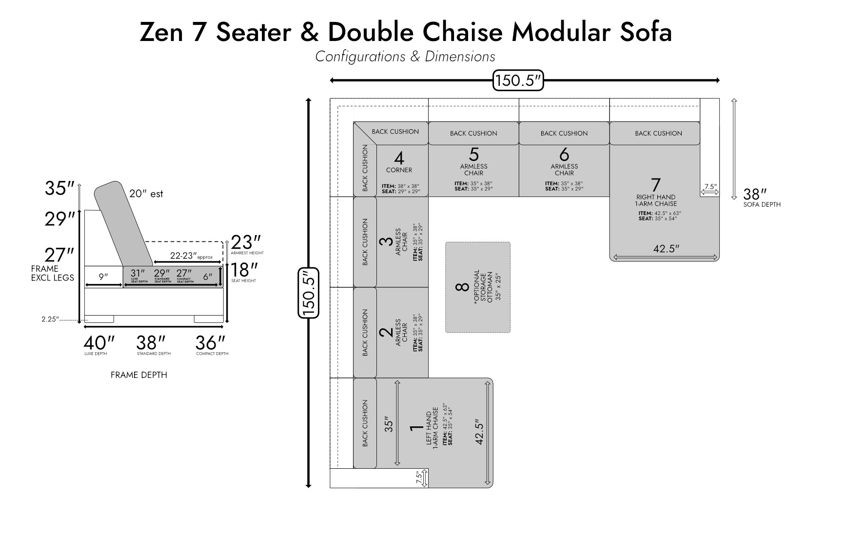 Zen 7 Seater Modular Sofa & Double Chaise — photo 4