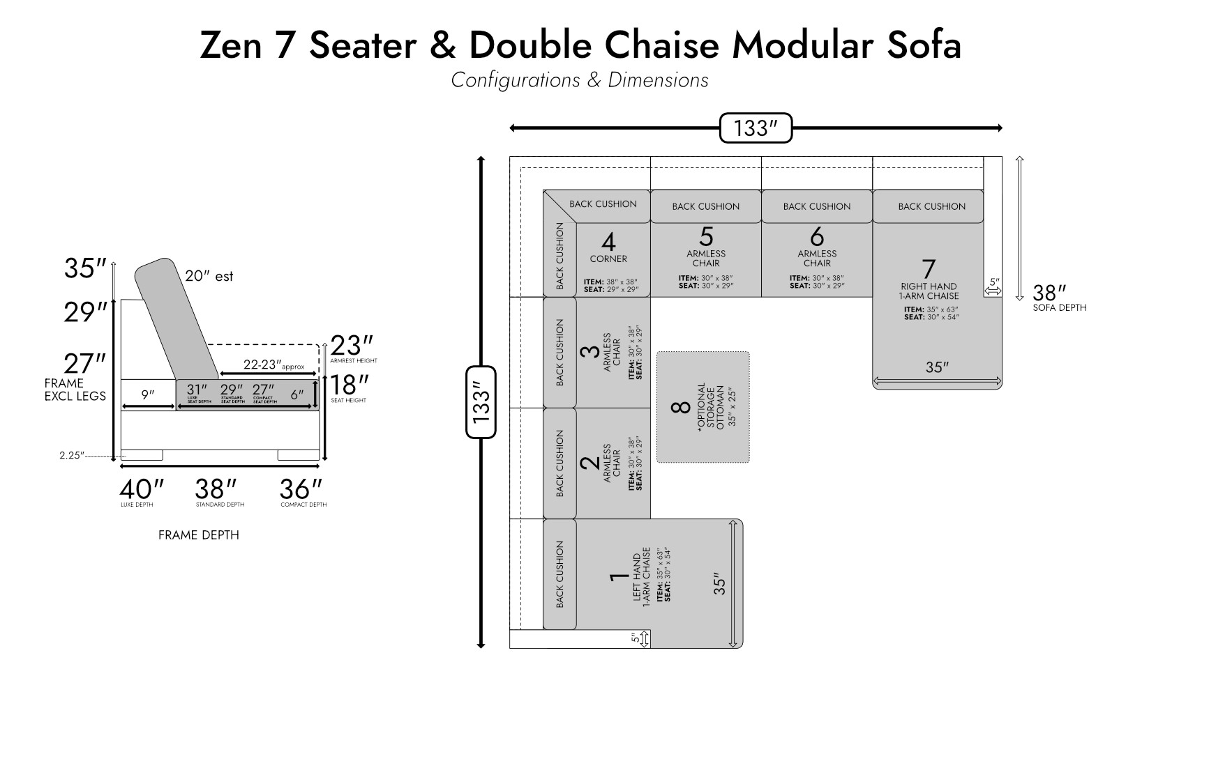 Zen 7 Seater Modular Sofa & Double Chaise — photo 5