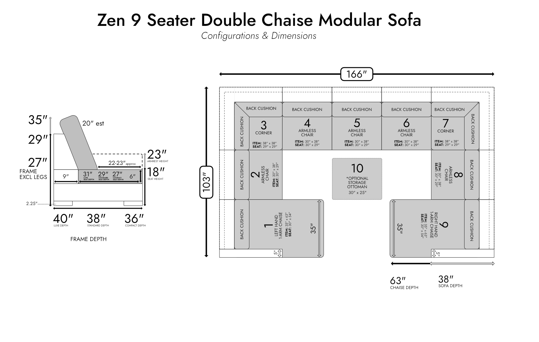 Zen 9 Seater Modular Sofa & Double Chaise — photo 8