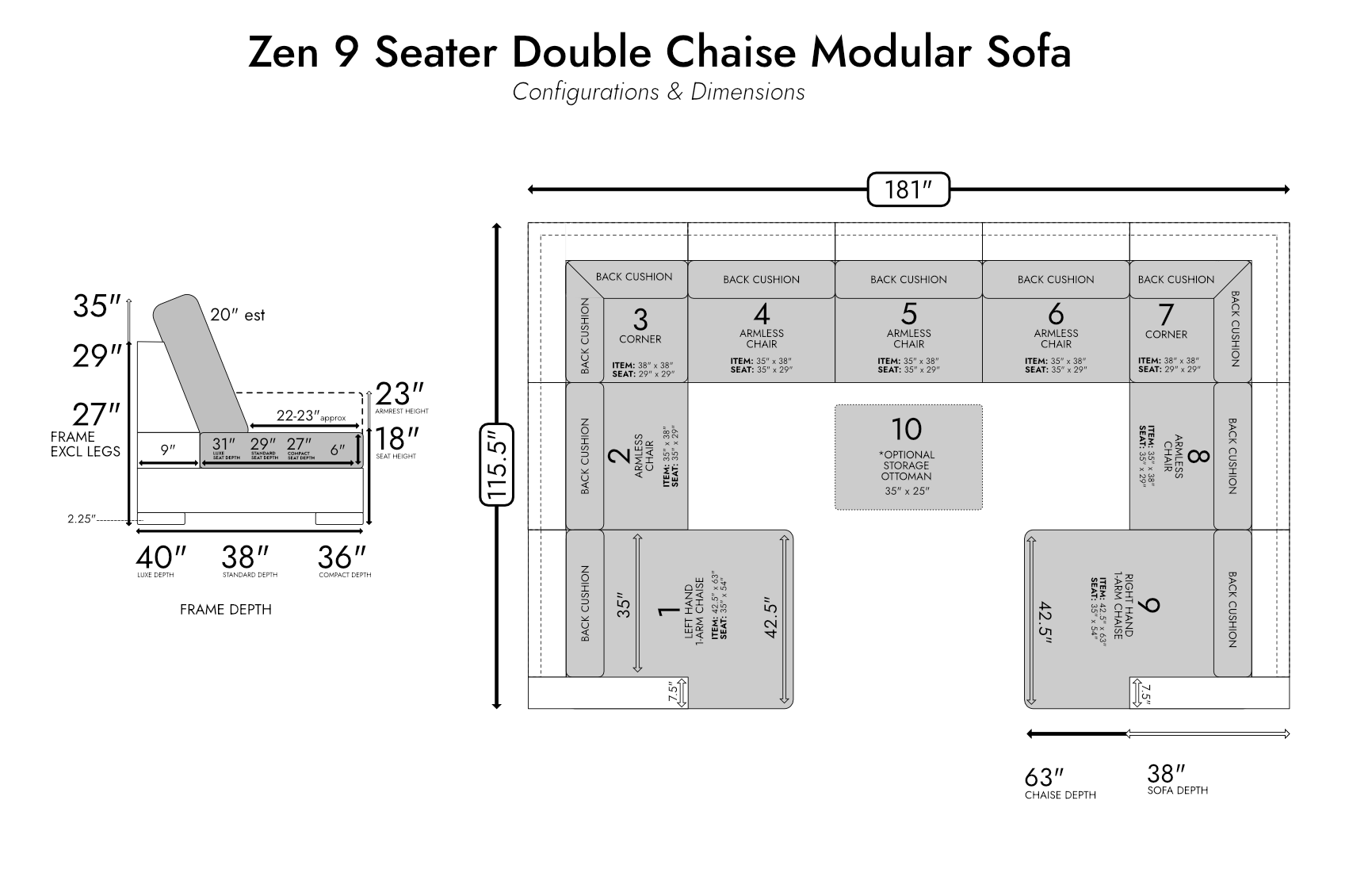 Zen 9 Seater Modular Sofa & Double Chaise — photo 9