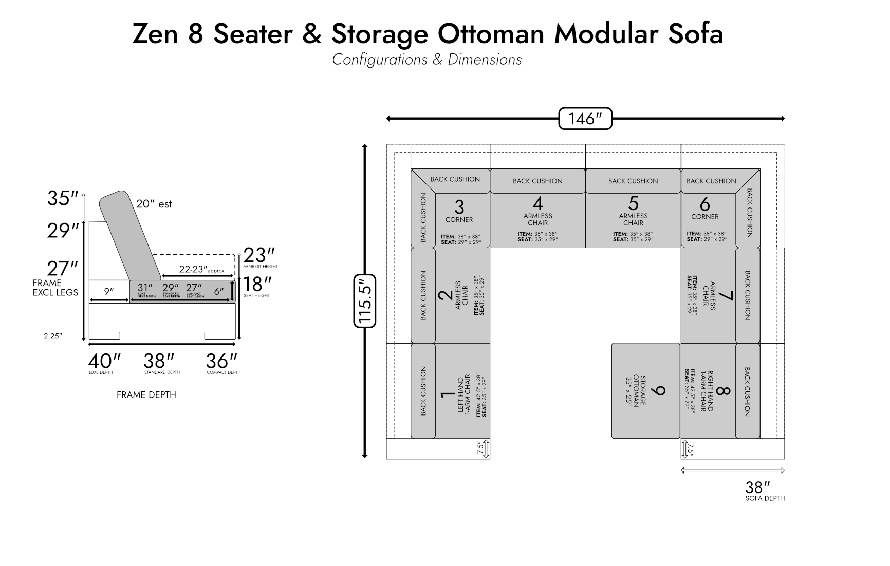 Zen 8 Seater Modular Sofa + Storage Ottoman — photo 5