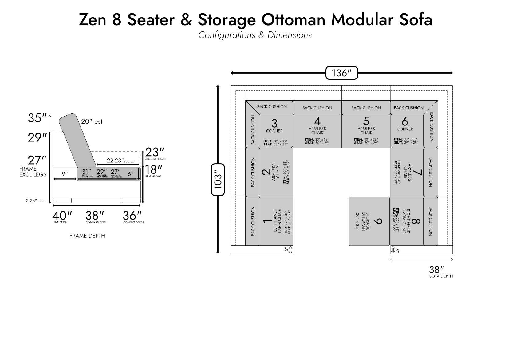 Zen 8 Seater Modular Sofa + Storage Ottoman — photo 4