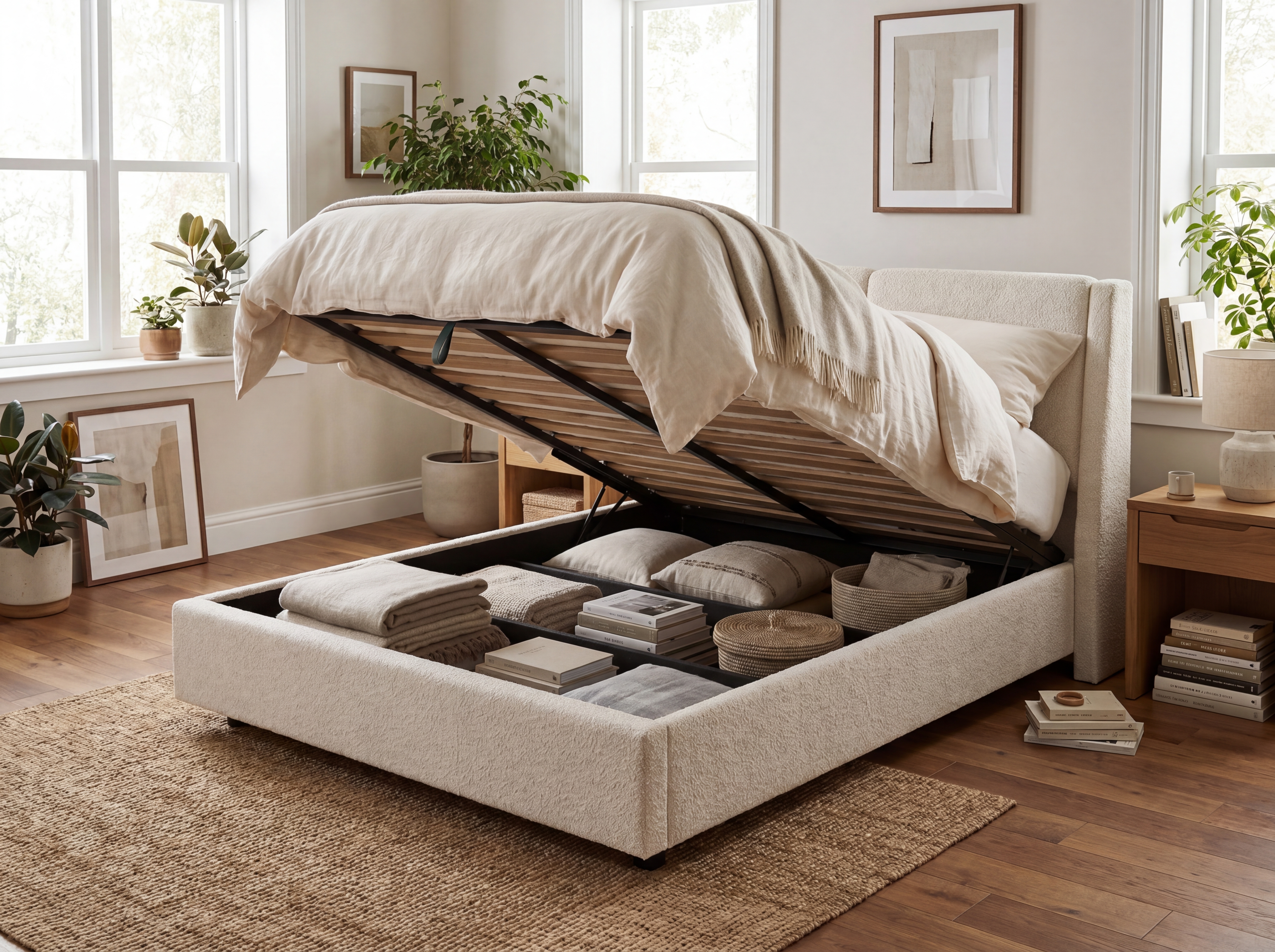 Nuvé Storage Platform Bed - Cream Bouclé — photo 2