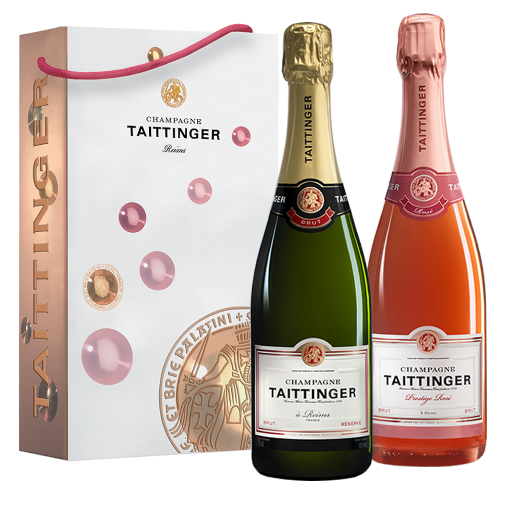 Champagne Taittinger 1 fles Brut + 1 fles Rosé in geschenkdoos