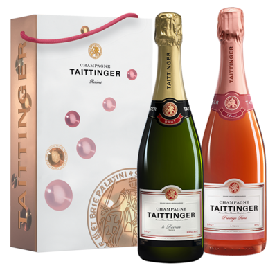 Champagne Taittinger 1 fles Brut + 1 fles Rosé in geschenkdoos
