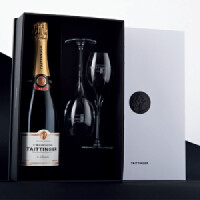 1 Flasche Champagner Taittinger Brut Réserve in Luxus-Box + 2 Gläser