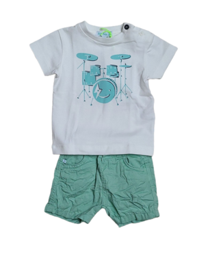 Set T-shirt k-m ecru &quot;drums&quot;
short groen Blablabla