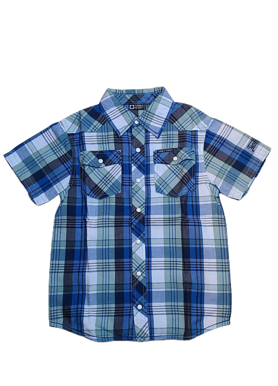 Hemd K/M Tumble&#39;n Dry Blauw Geruit