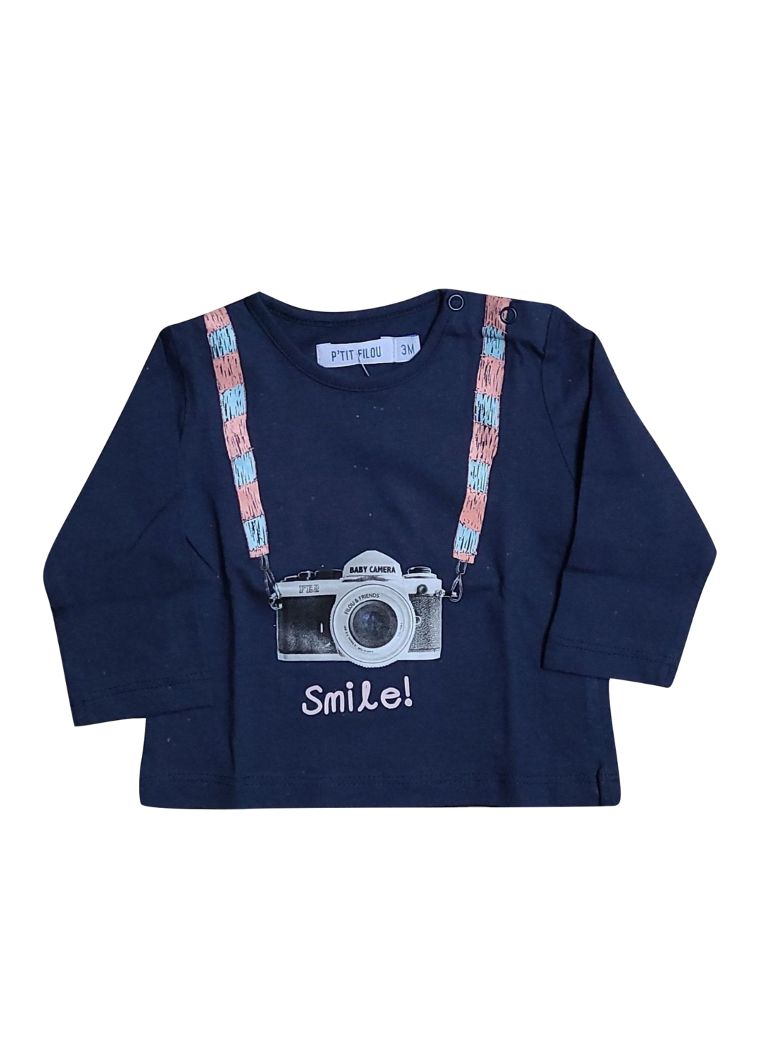 T-shirt L/M &quot;Smile&quot; P&#39;tit Filou Donker blauw
