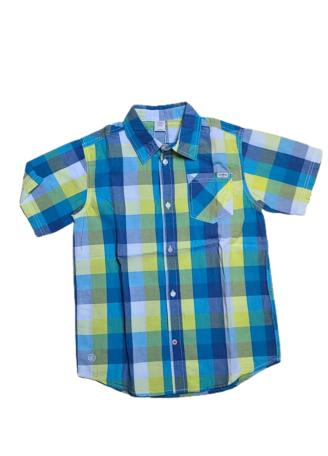 Hemd K/M S-Oliver Blauw/Geel Geruit