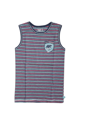 Jongens Singlet &quot;Sleep Adventure&quot; Lief Blauw/Rood/ Grijs Gestreept