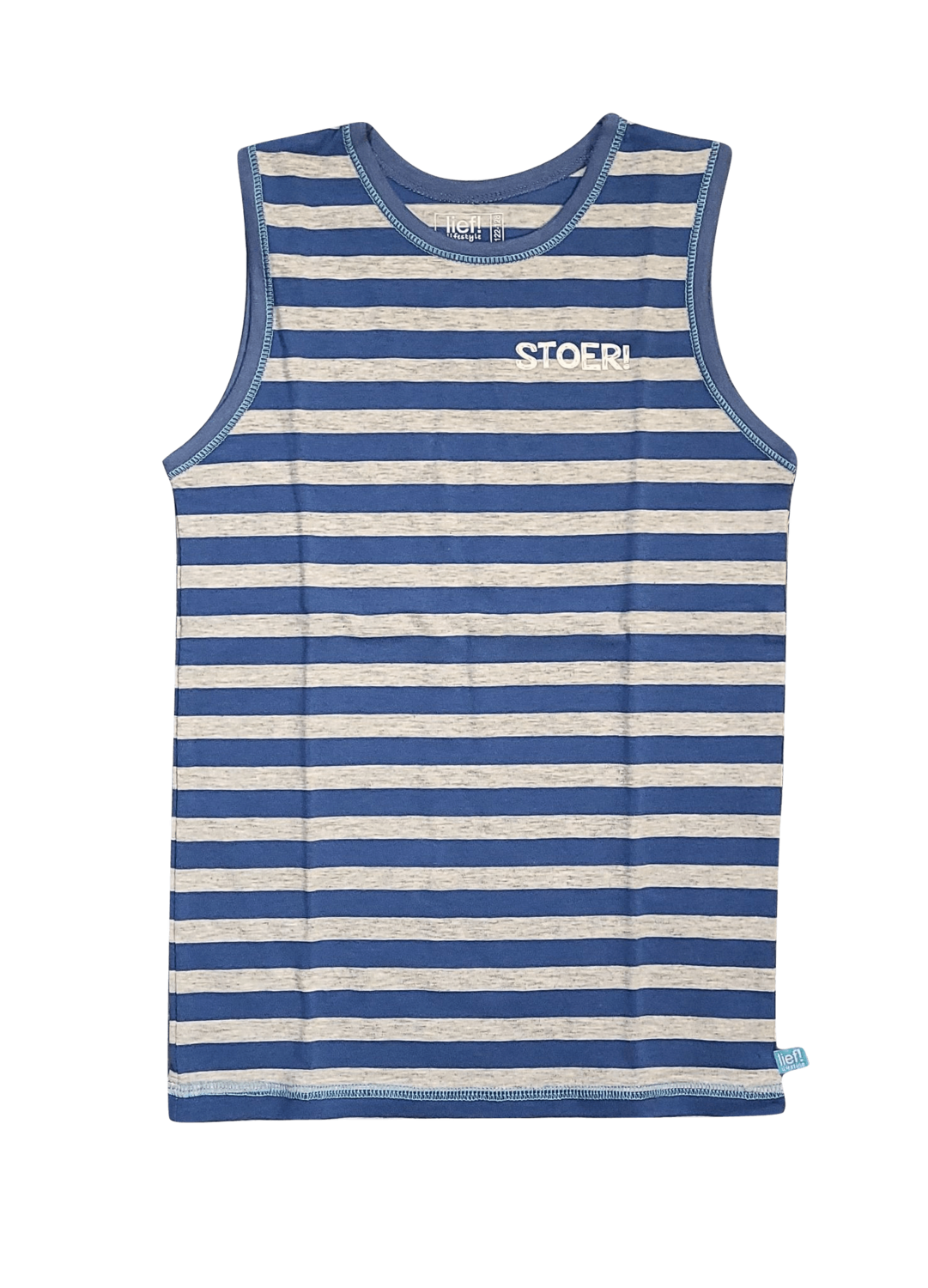 Jongens Singlet &quot;Stoer&quot; Lief Blauw/Grijs Gestreept