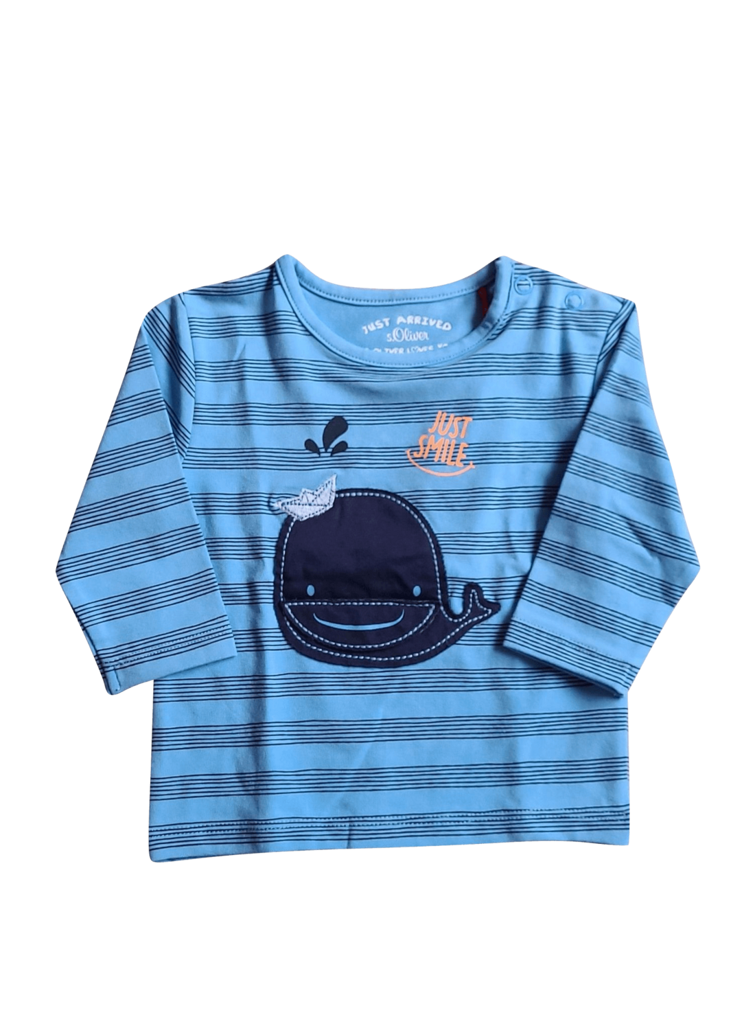 T-shit L/M &quot;Just smile&quot; S-Oliver Blauw Gestreept