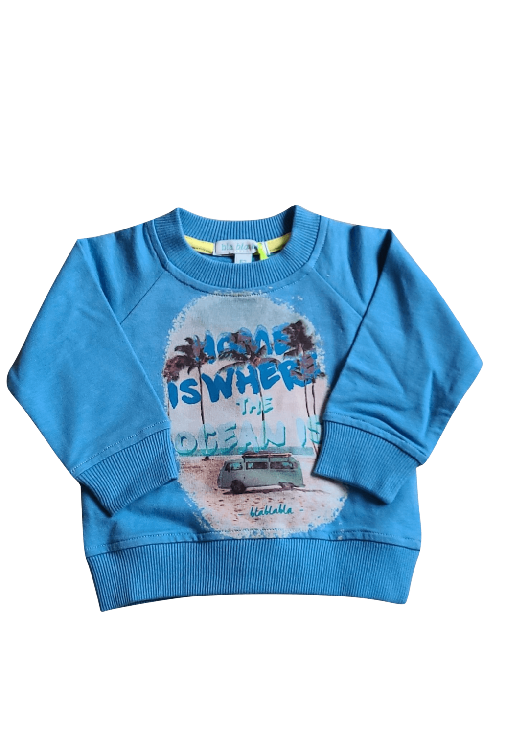 Sweater &quot;Home is where....&quot; Bla Bla Bla Blauw