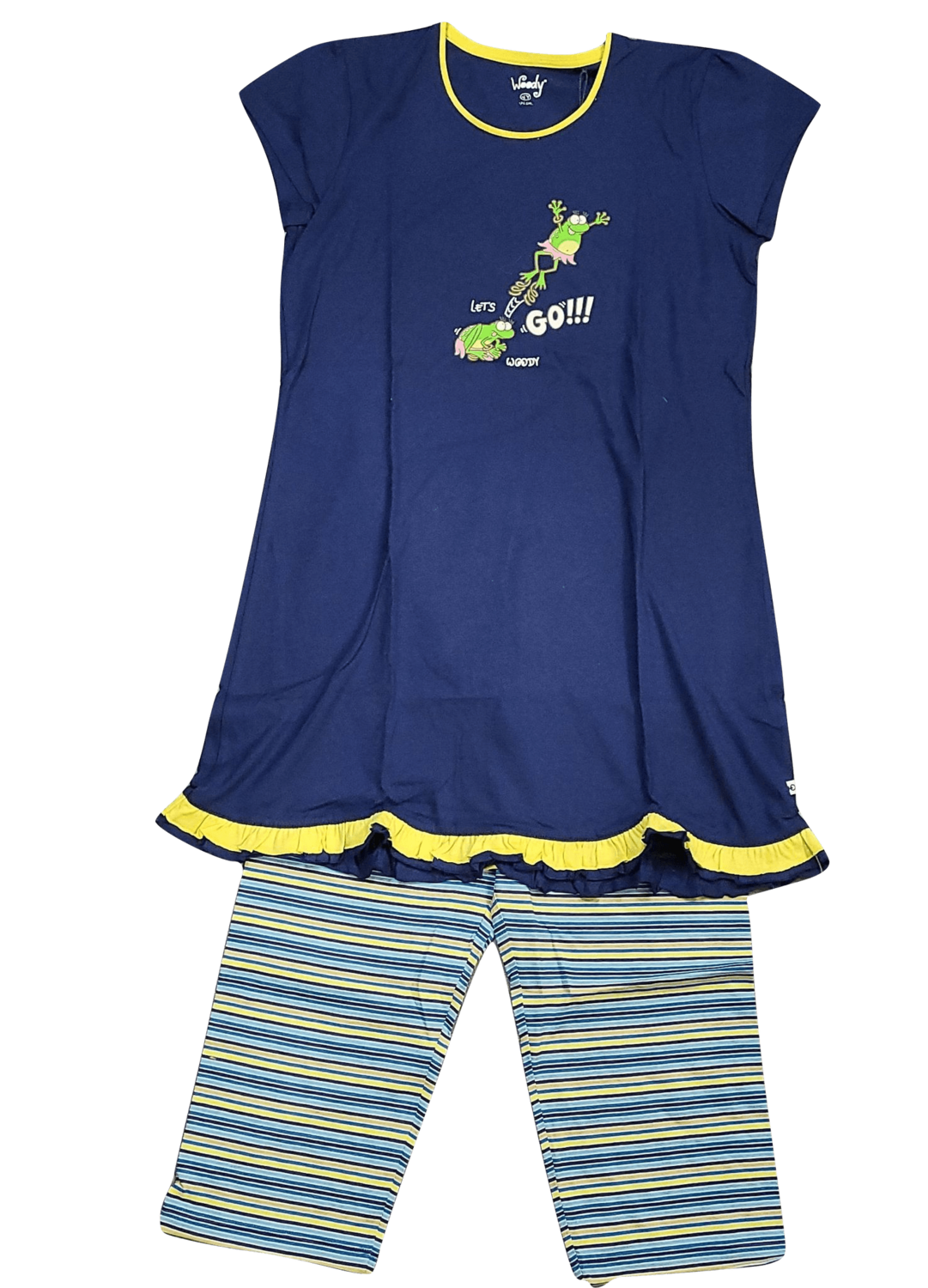 Meisjes Pyjama K/M Tuniek/Kuitbroek &quot;Kikker&quot; Woody Donkerblauw