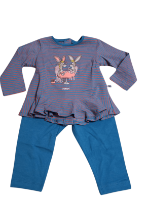 Meisjes Baby Pyjama L/M Lange Broek &quot;Ezel&quot; Woody Blauw/Rood Gestreept