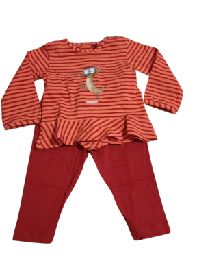 Meisjes Baby Pyjama L/M Lange Broek &quot;Stokstaartje&quot; Woody Koraalrood Gestreept