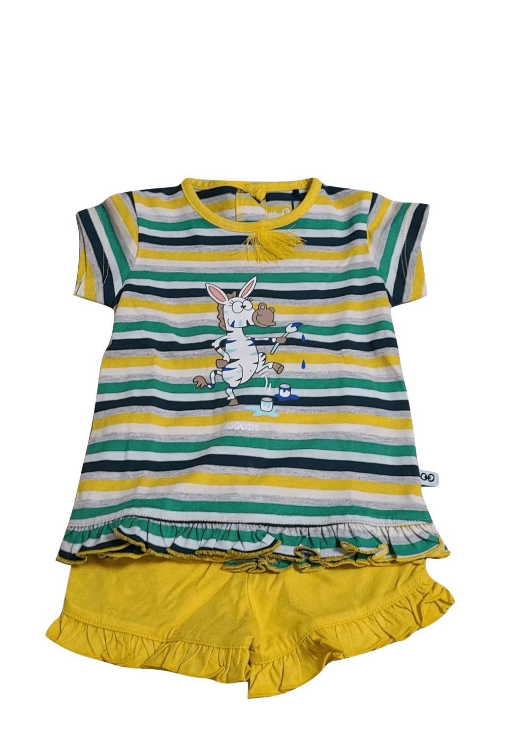 Meisjes Baby Pyjama K/M Short &quot;Zebra&quot; Woody Geel/Groen Gestreept