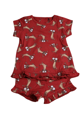 Meisjes Baby Pyjama &quot;Stokstaartje&quot; Woody Rood Bedrukt