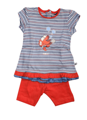 Meisjes Baby Pyjama K/M Short &quot;Koi&quot; Woody Rood/Blauw Gestreept