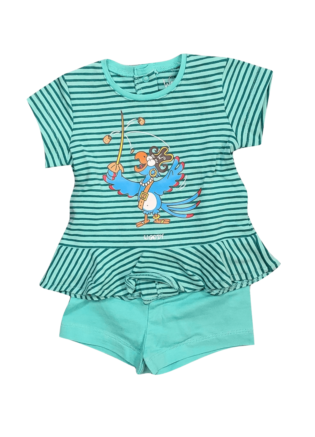 Meisjes Baby Pyjama K/M Short &quot;Papegaai&quot; Woody Groen Gestreept