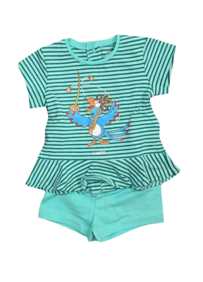 Meisjes Baby Pyjama K/M Short &quot;Papegaai&quot; Woody Groen Gestreept