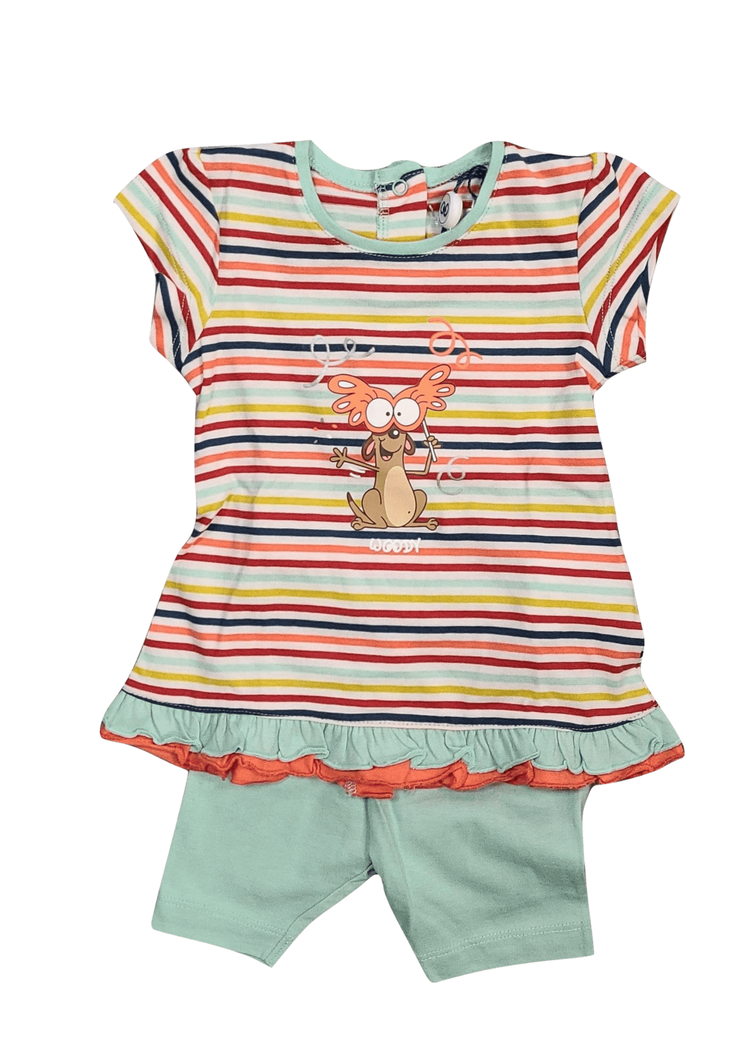 Meisjes Baby Pyjama K/M Short &quot;Stokstaartje&quot; Woody Multi Gestreept