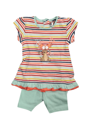 Meisjes Baby Pyjama K/M Short &quot;Stokstaartje&quot; Woody Multi Gestreept