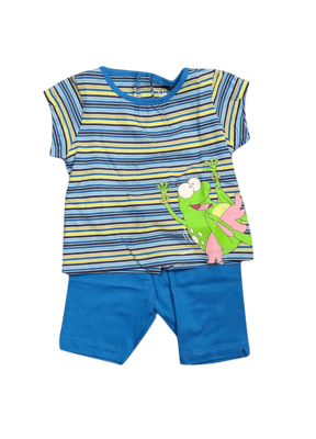 Meisjes Pyjama K/M Short &quot;Kikker&quot; Woody Blauw Gestreept