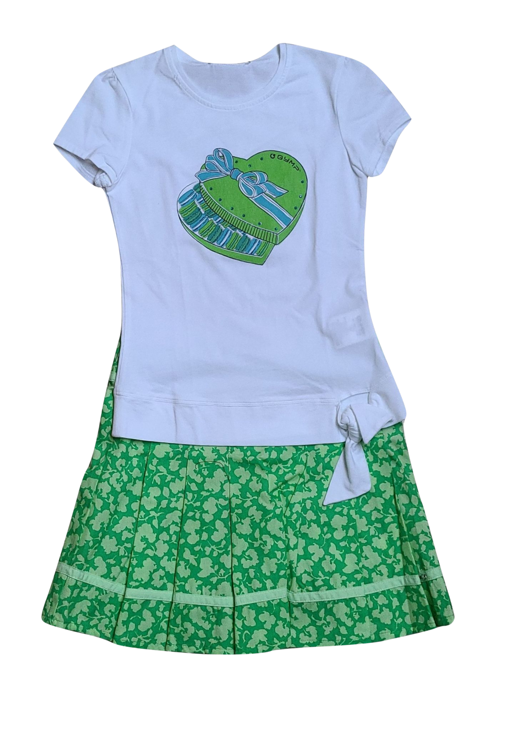 Set Rok Plooien Groen + T-shirt Knoop Gymp Wit